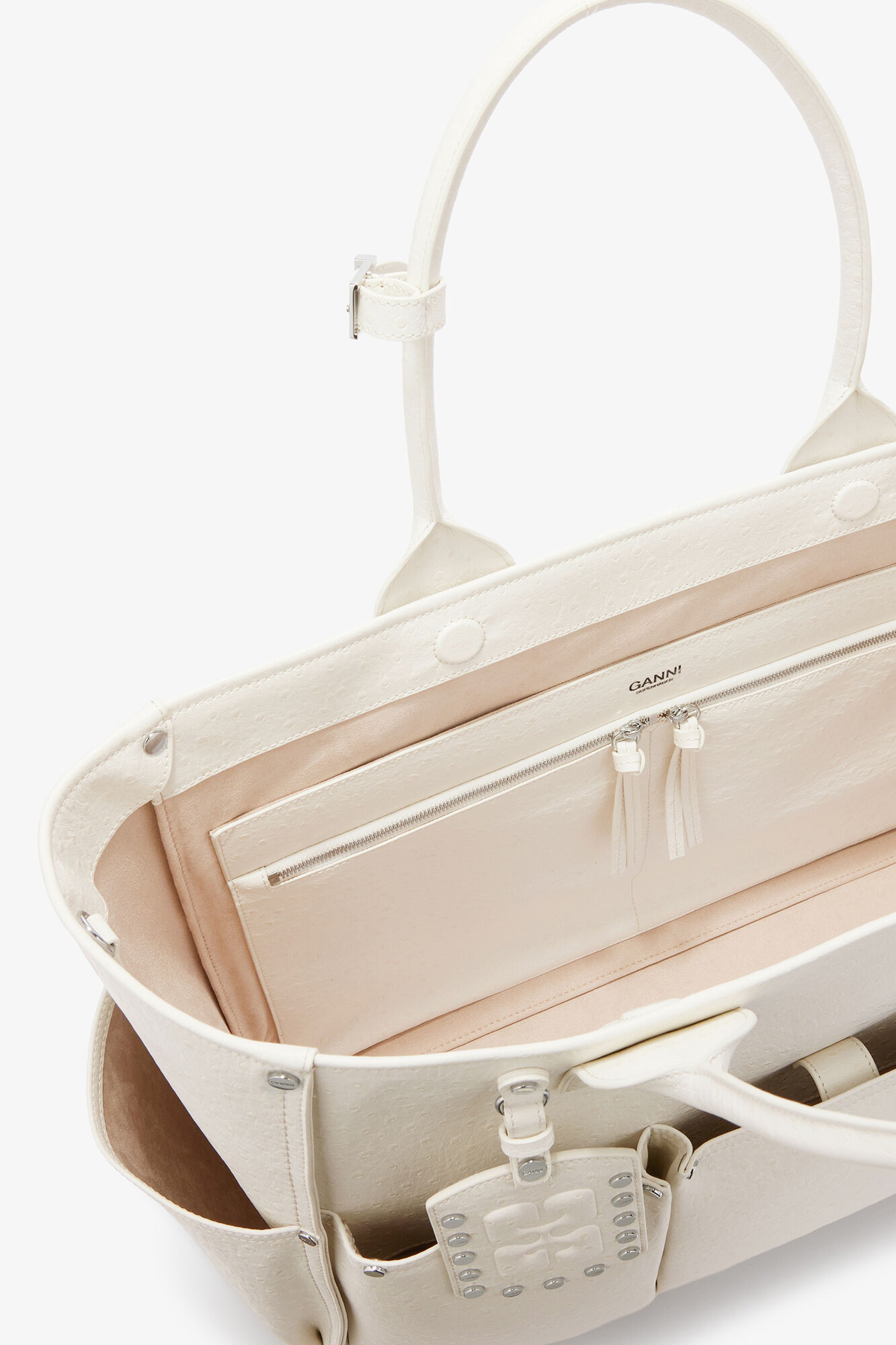 Posy Bag in White Ostrich, Recycled Polyester, in colour Egret - 3 - GANNI