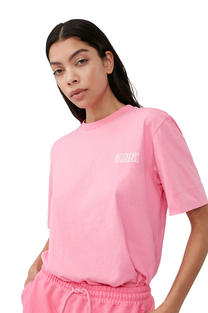 T-Shirt mit O-Ausschnitt, Cotton, in colour Sugar Plum - 4 - GANNI