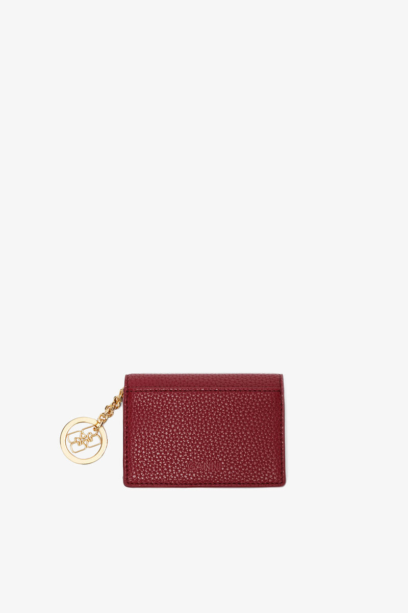 Genarbter Bou-Kartenhalter mit Klappe in Rot, in colour Red Dahlia - 2 - GANNI