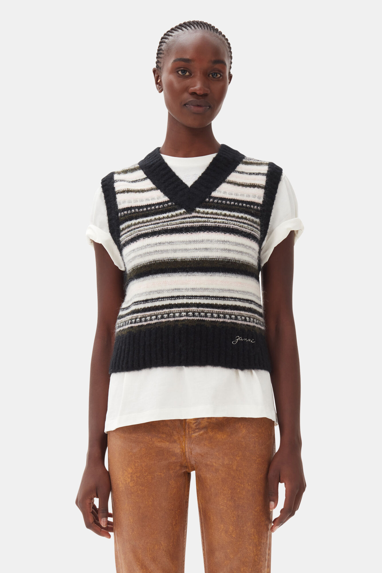 Gilet Black Stripe, Alpaca, in colour Black - 1 - GANNI