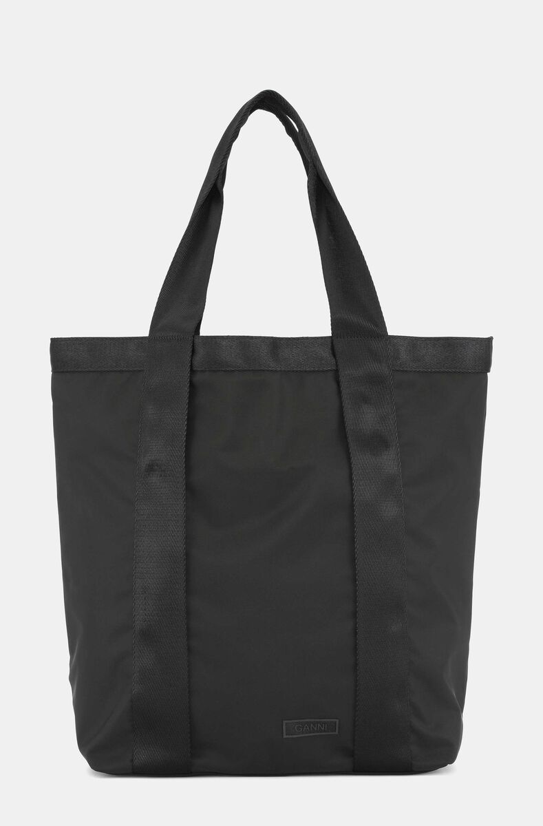 Large Tech Fabric Tote, Polyester, in colour Black - 1 - GANNI