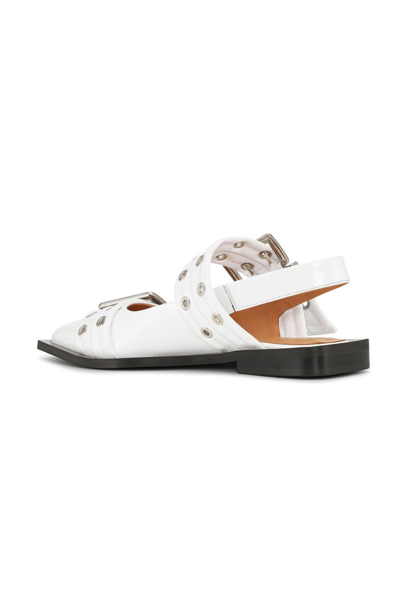White Wide Welt Buckle Ballerinas, Calf Leather, in colour Egret - 2 - GANNI