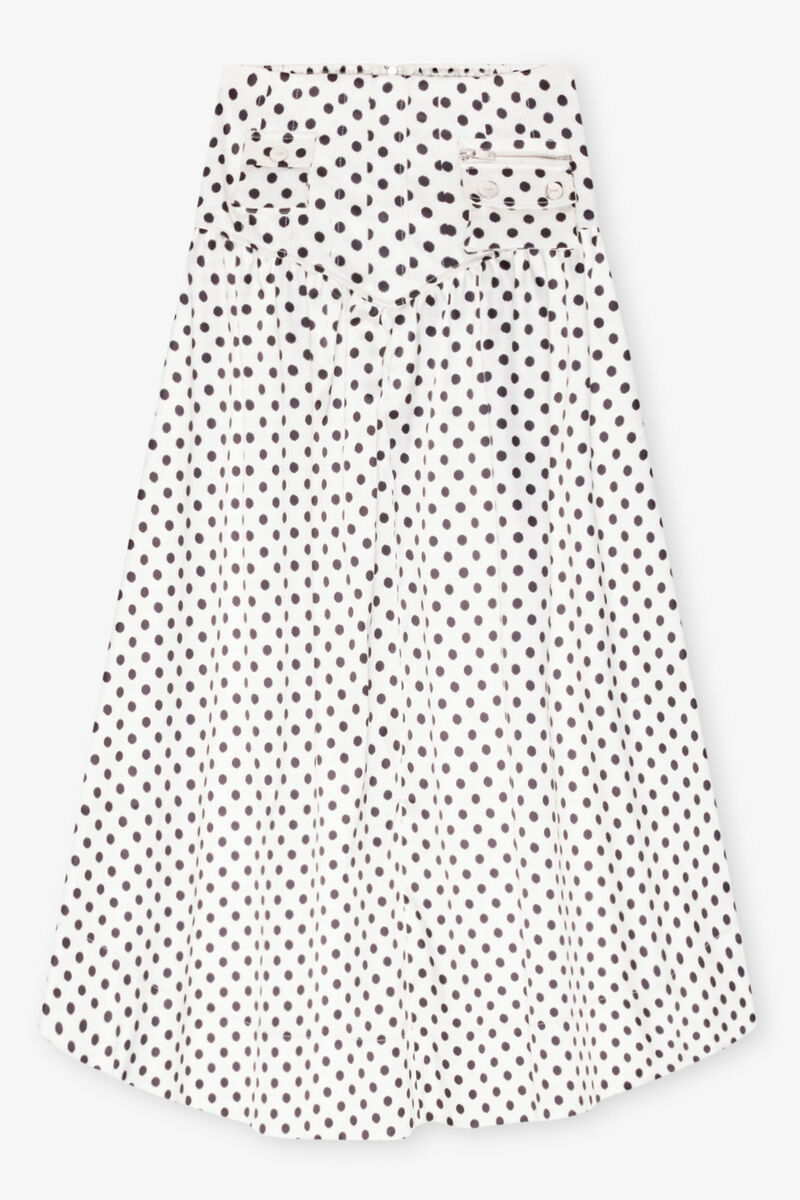 Polka-dot Double Satin Long Pocket Skirt, Recycled Polyester, in colour Egret - 1 - GANNI