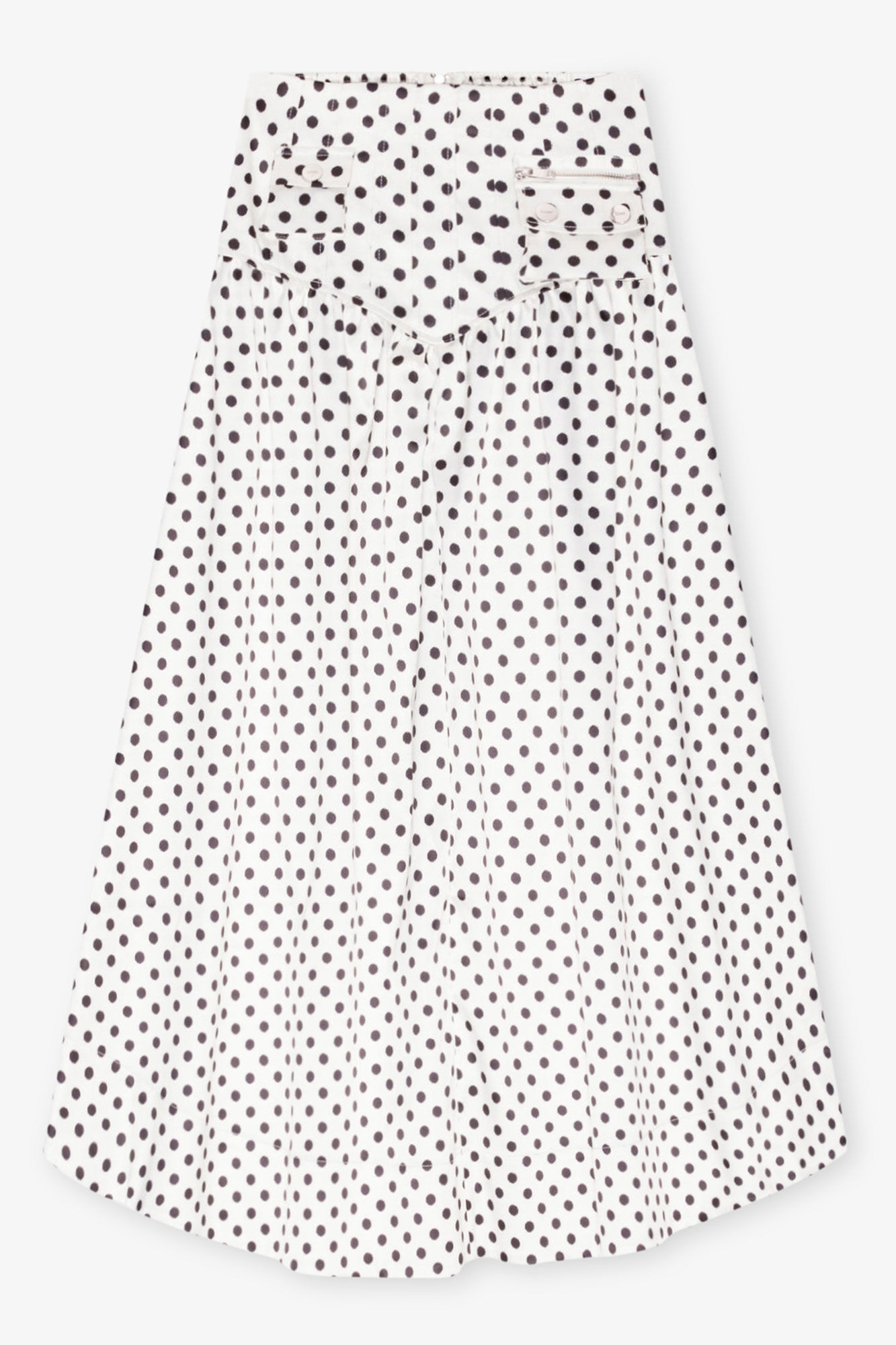 Polka-dot Double Satin Long Pocket Skirt, Recycled Polyester, in colour Egret - 1 - GANNI