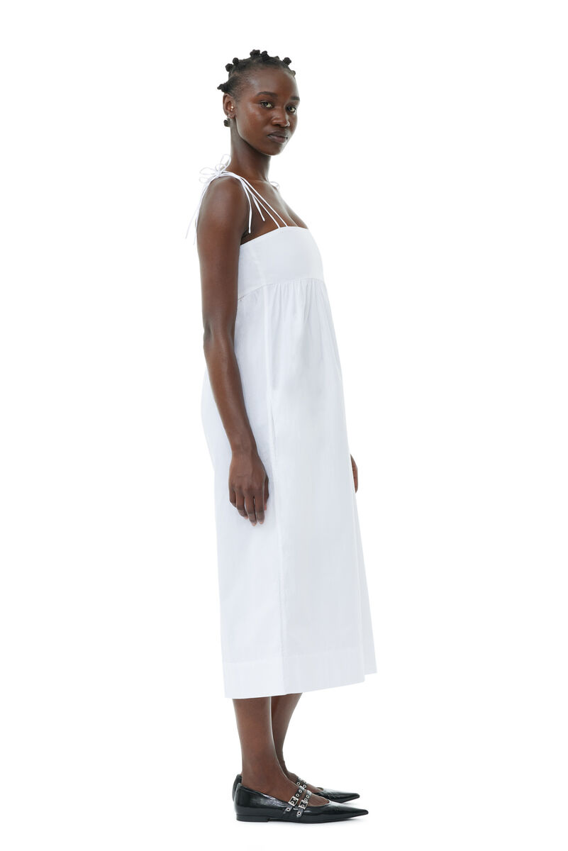 White Cotton Poplin String Midi-kjole, Cotton, in colour Bright White - 3 - GANNI