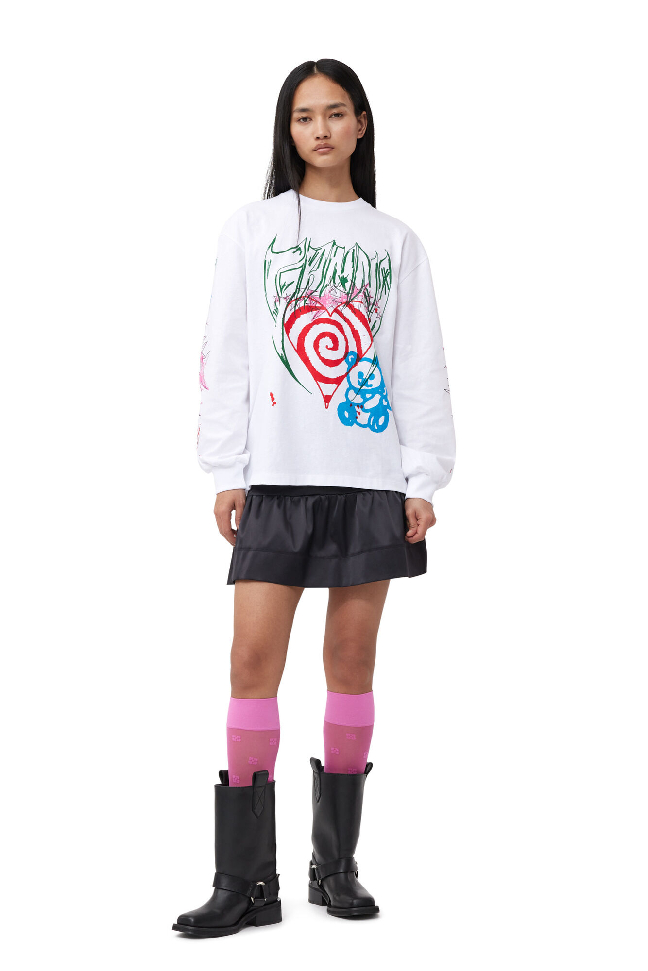 Future Heavy Jersey Long Sleeve T-shirt, Organic Cotton, in colour Bright White - 2 - GANNI