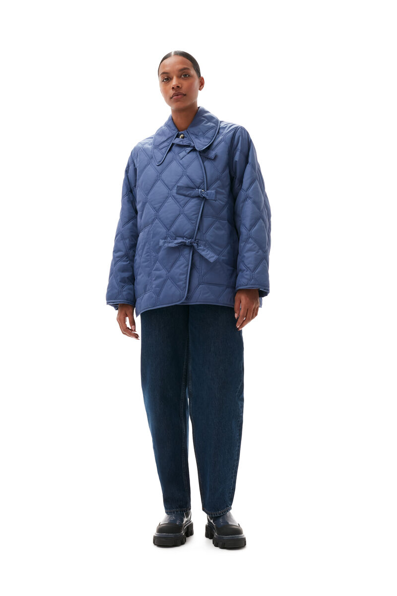 Ripstop Quilt Asymmetric Jacket, Recycled Polyester, in colour Gray Blue - 1 - GANNI