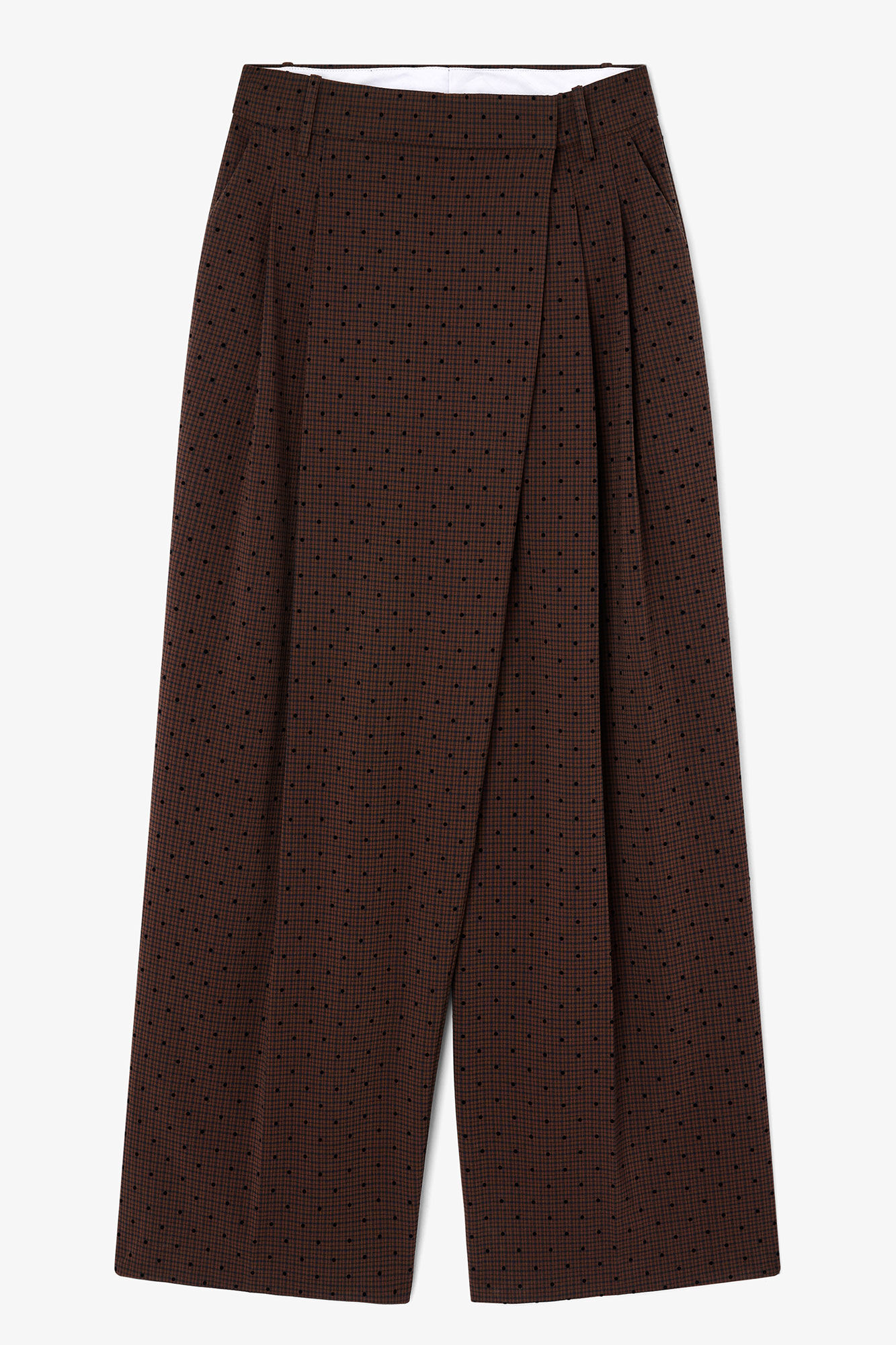 Chicory Coffee Flock Check Cross-over Pants | GANNI US