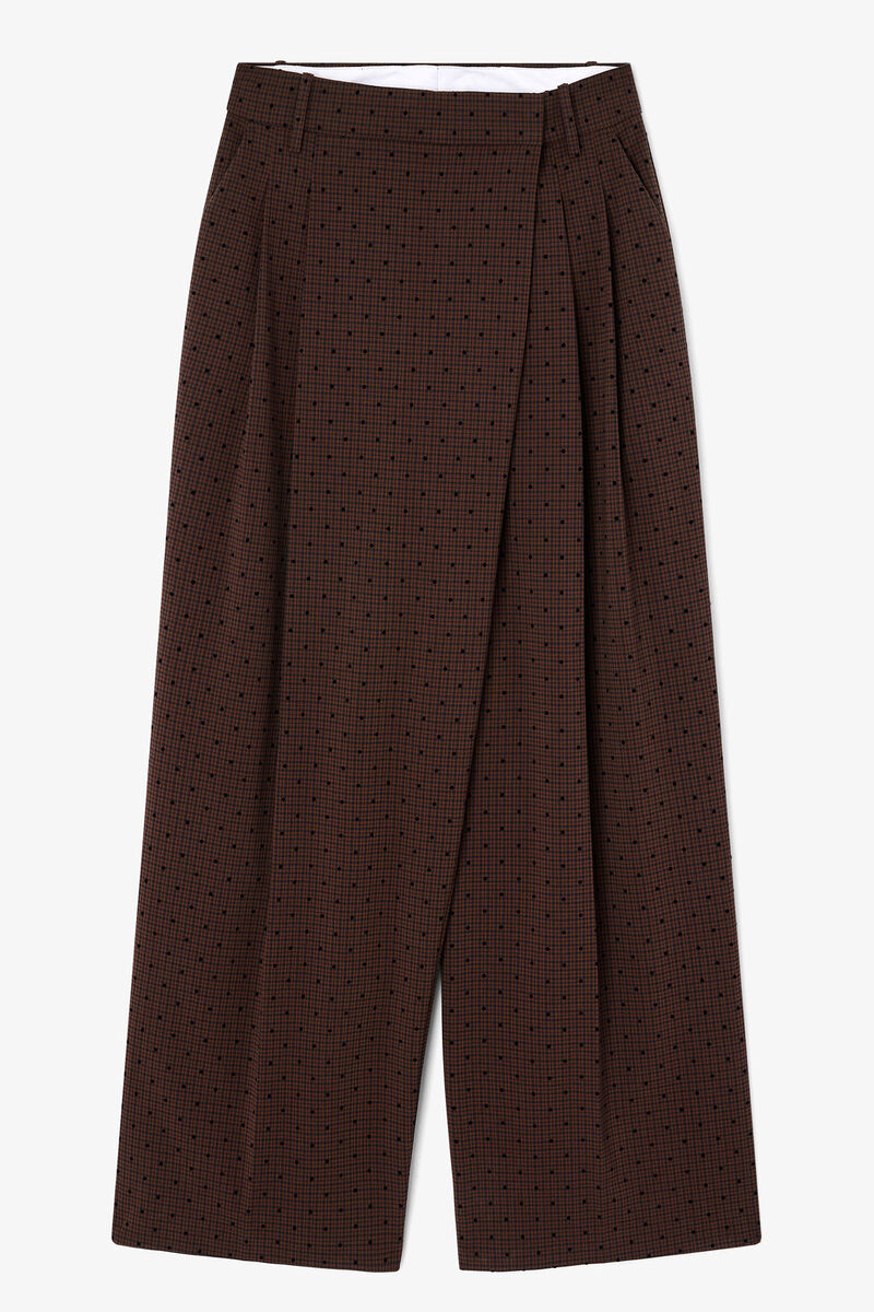 Flock Check Cross-over Trousers, in colour Chicory Coffee - 1 - GANNI