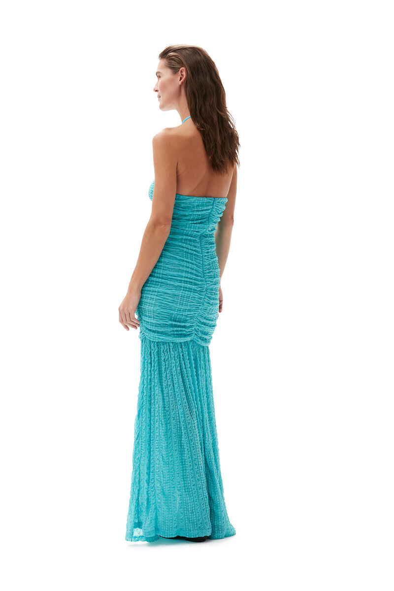 Stretch Lace Halter Neck Dress, Elastane, in colour Blue Curacao - 2 - GANNI