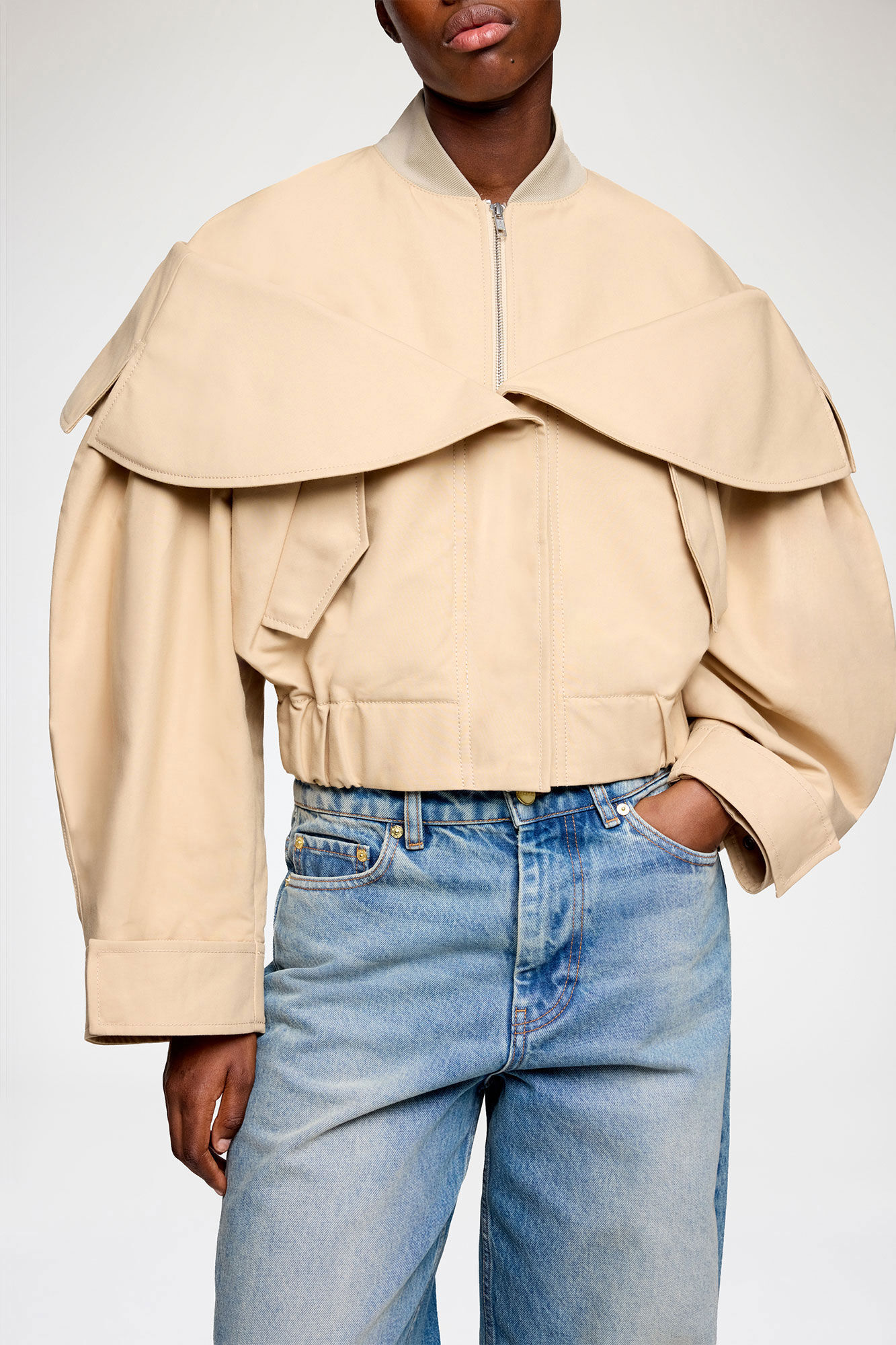 Warm Sand Bomber in Beige Cotton | GANNI (Global) JP
