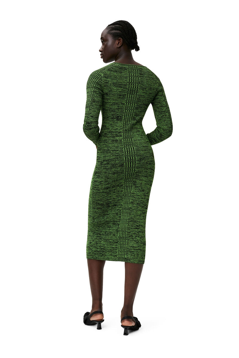 Green Melange Knit Kjole , Elastane, in colour Kelly Green - 2 - GANNI
