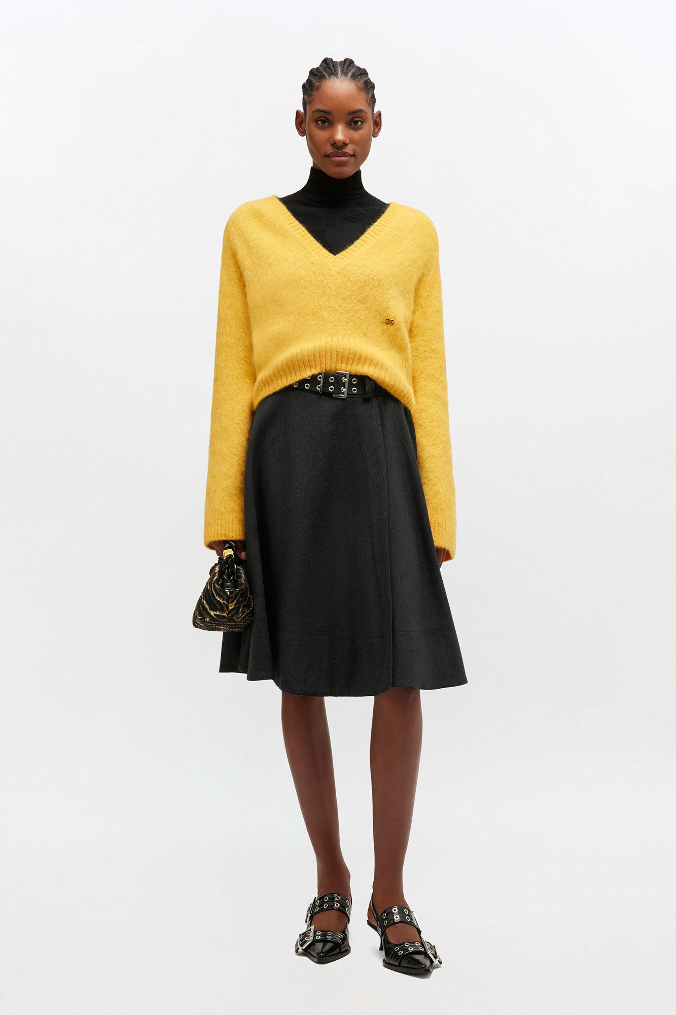 Yellow V-neck Jumper, in colour Blazing Yellow - 2 - GANNI