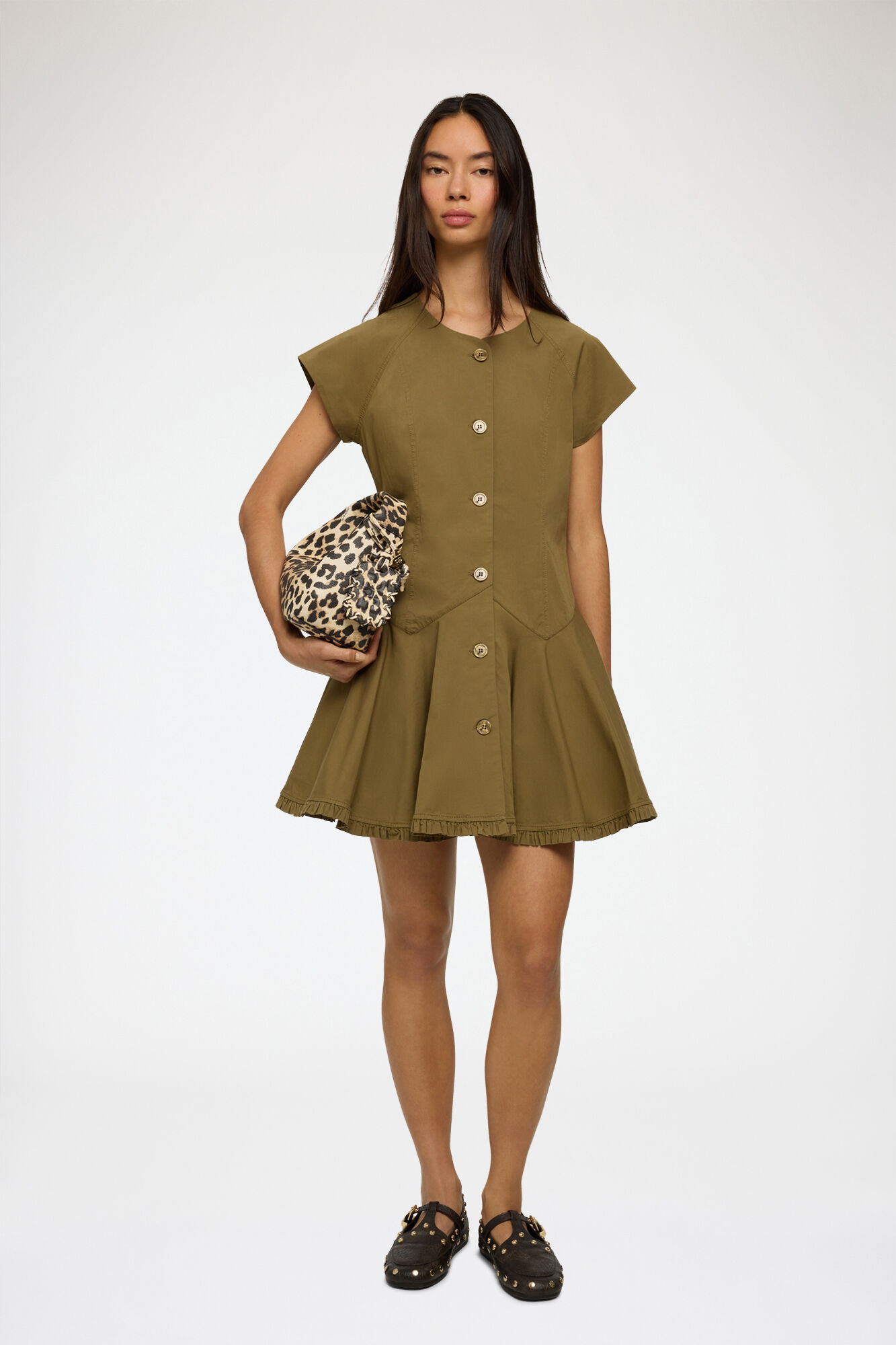 Ganni Donna Verde Dress In Cotton - Size 36 Organic