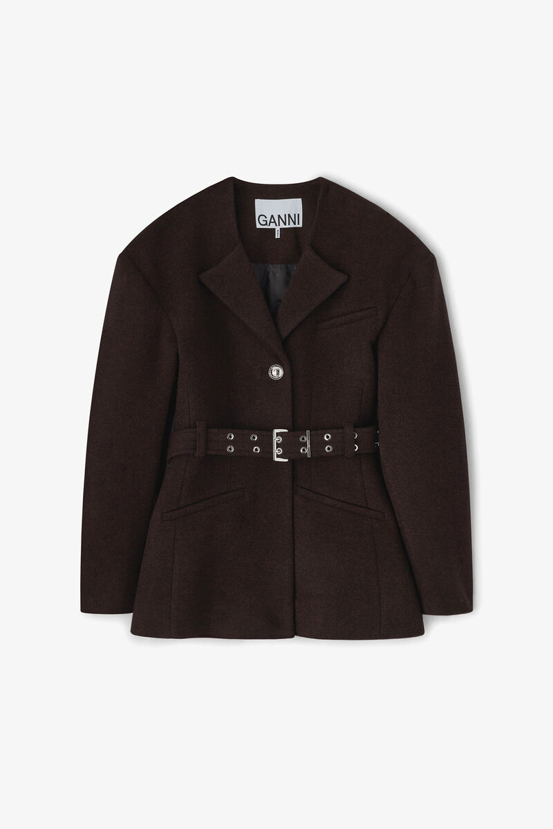 Brown Wool Jacket, in colour Demitasse - 1 - GANNI