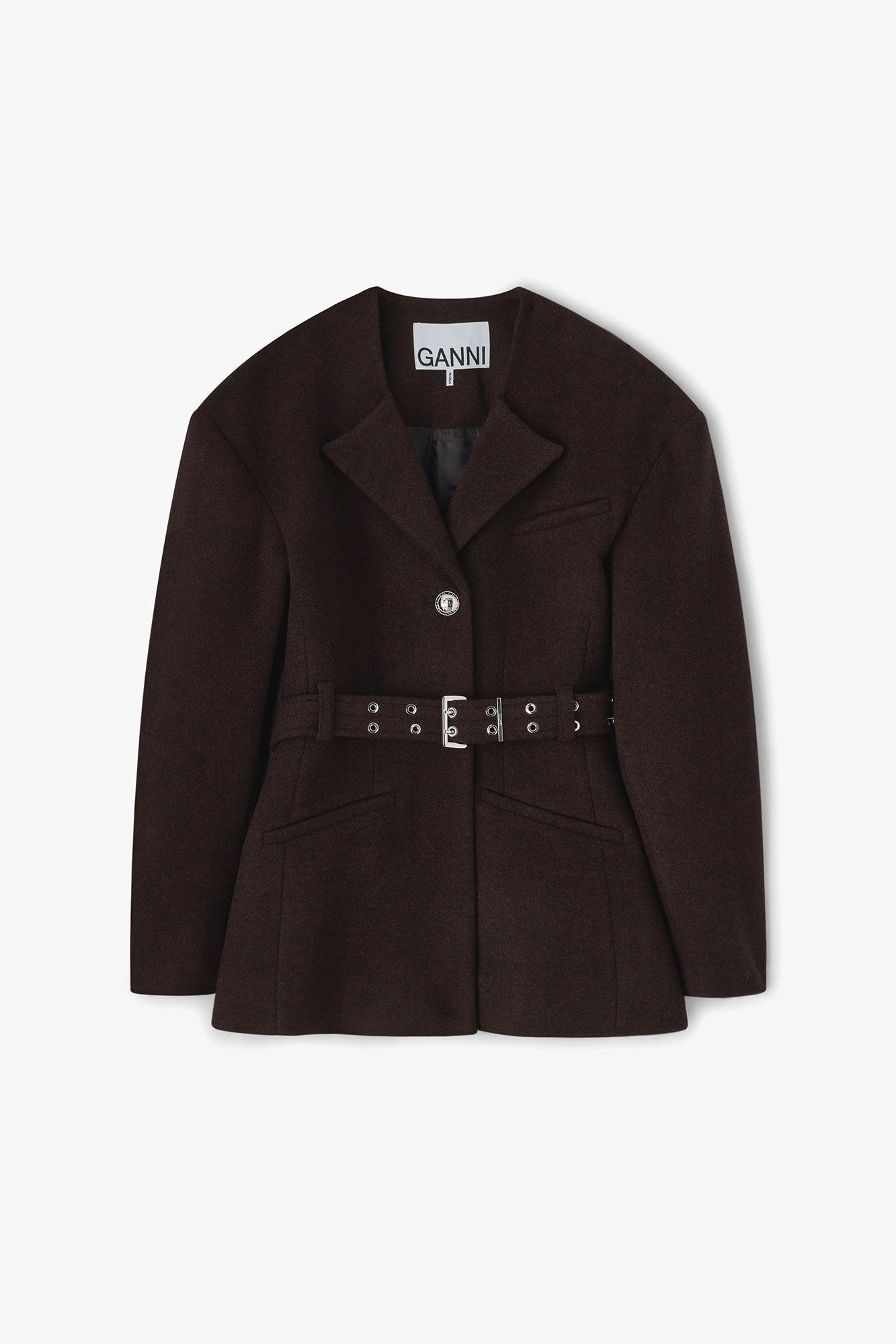 Brown Wool Jacket, in colour Demitasse - 1 - GANNI