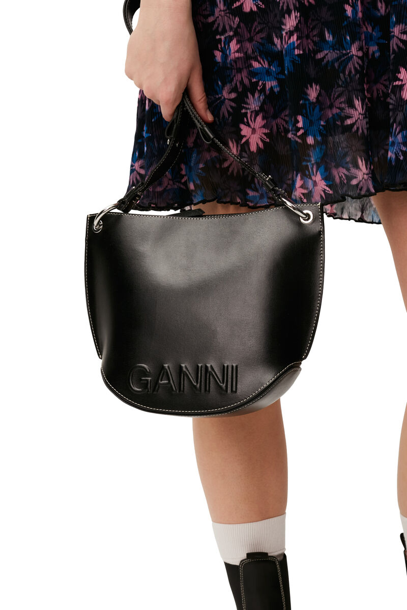 Banner Hobo Bag, Leather, in colour Black - 3 - GANNI