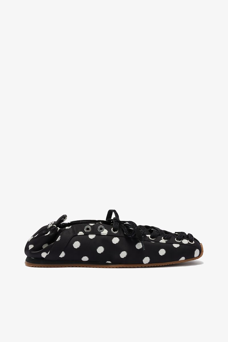 Sporty ballerinaskor med svarta prickar, Recycled Polyester, in colour Black - 1 - GANNI