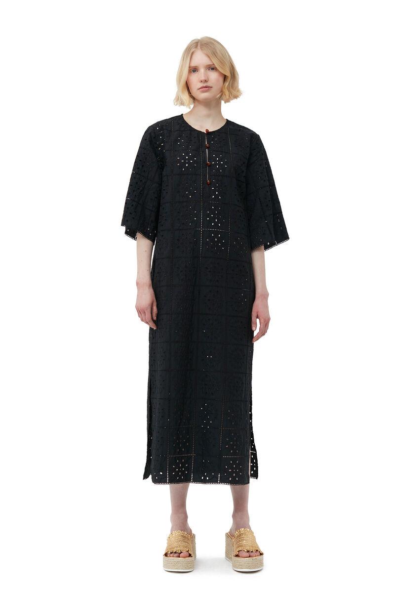 Broderie Anglaise T-shirt Dress, Cotton, in colour Black - 1 - GANNI