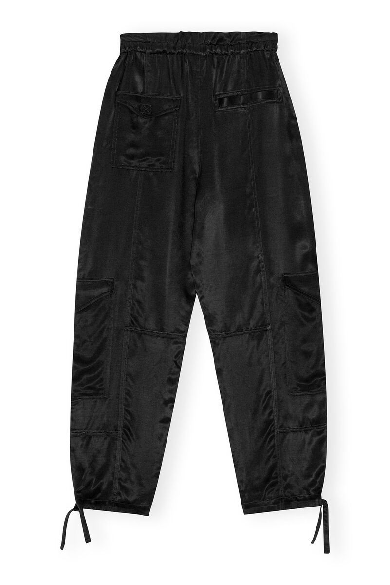 Black Washed Satin Pocket Trousers, Cupro, in colour Black - 2 - GANNI