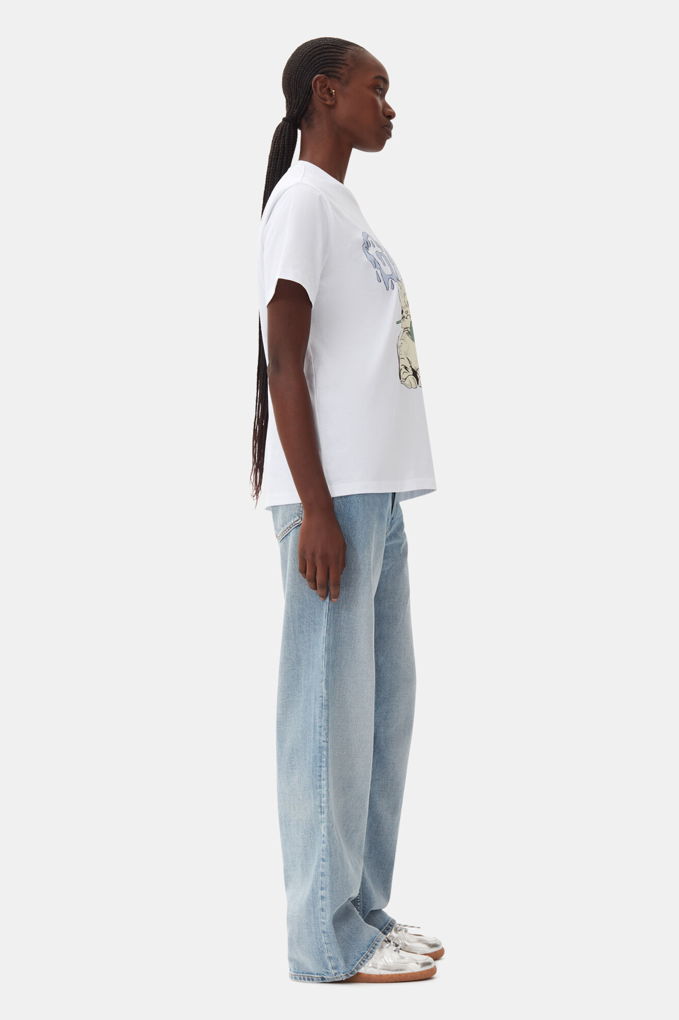 Relaxed Cat T-shirt, Cotton, in colour Bright White - 3 - GANNI