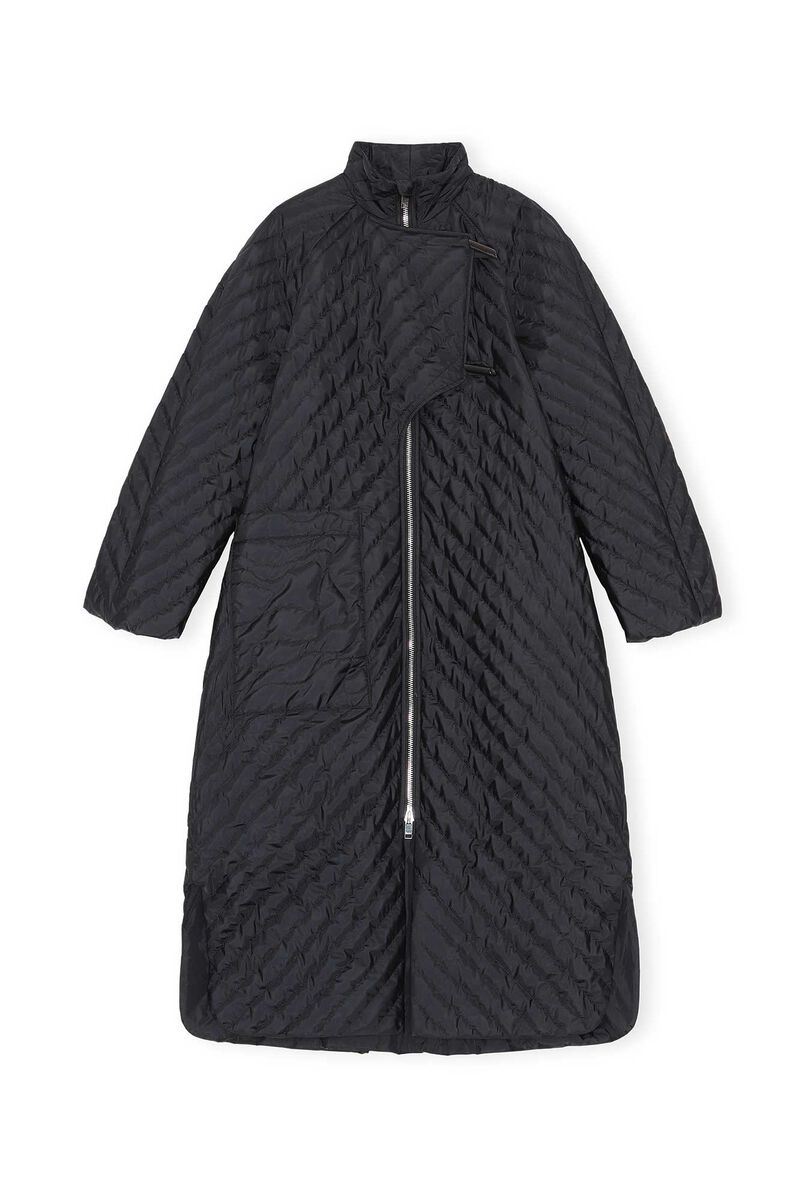 Black Recycled Ripstop Quilt Coat | GANNI US