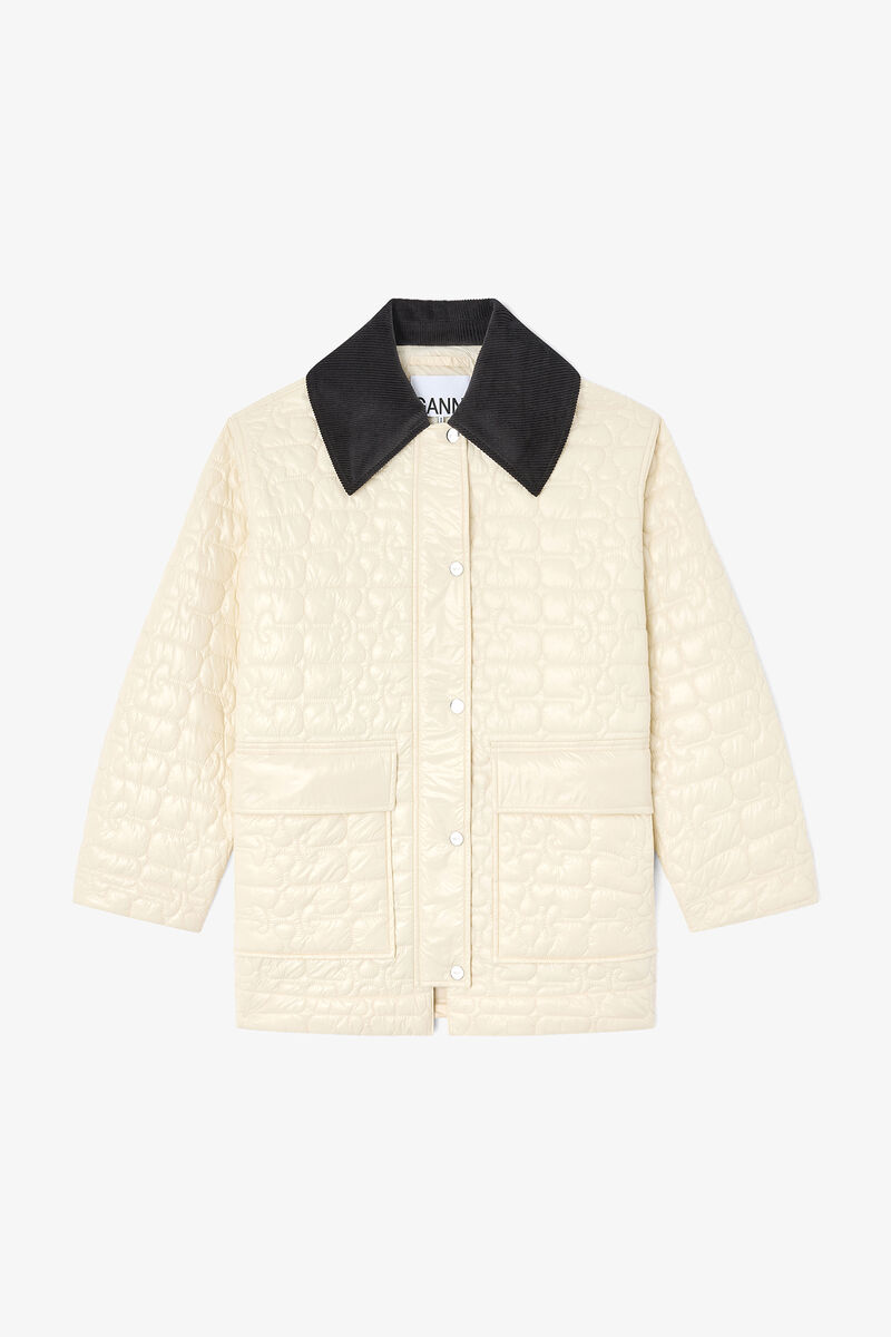 Shiny Quilt Midi Jacket, Recycled Polyamide, in colour Angora - 1 - GANNI