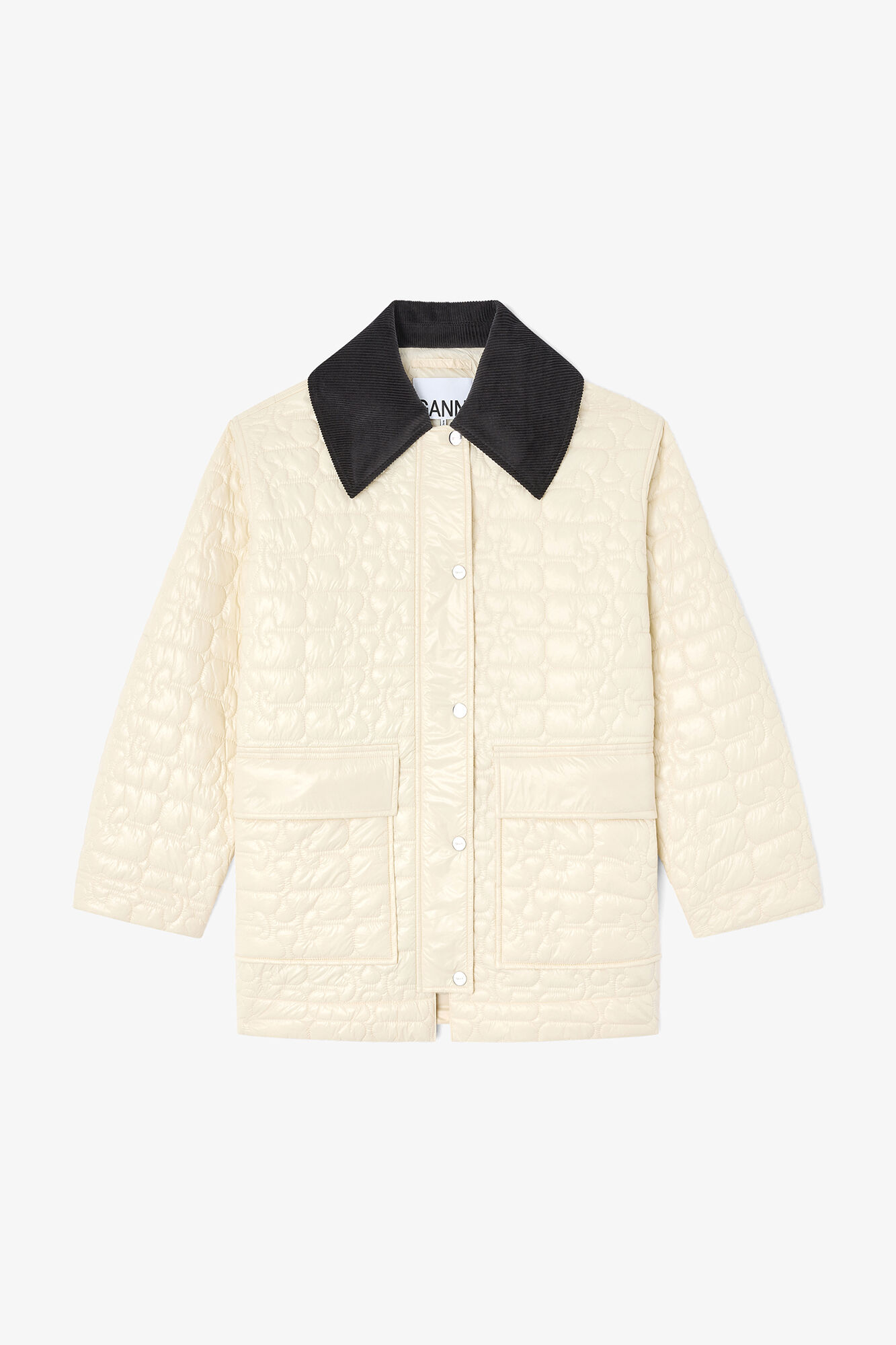 Shiny Quilt Midi Jacket, Recycled Polyamide, in colour Angora - 1 - GANNI