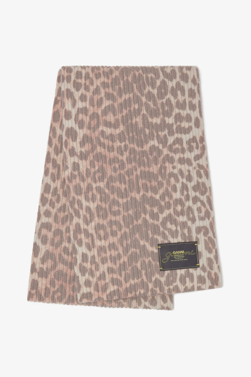 Leopard Wool Knit Scarf, Wool, in colour Leopard - 1 - GANNI