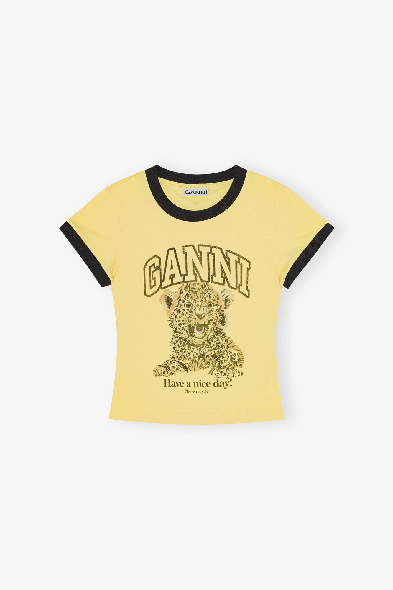 Yellow Cropped Leopard T-shirt, Organic Cotton, in colour Mellow Yellow - 1 - GANNI