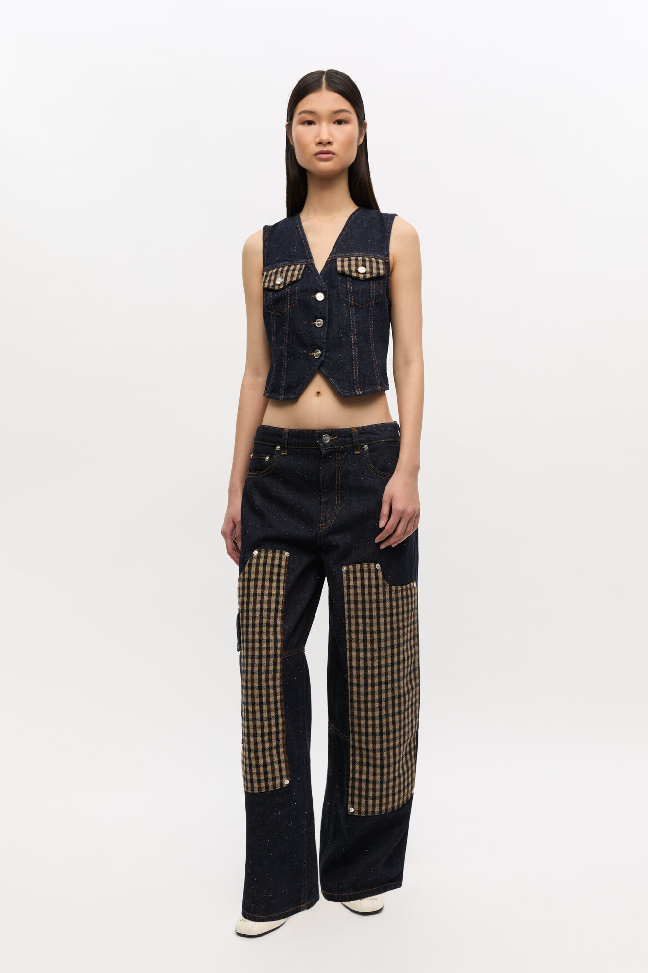 Neppy Denim Vest, Cotton, in colour Dark Blue Stone - 2 - GANNI