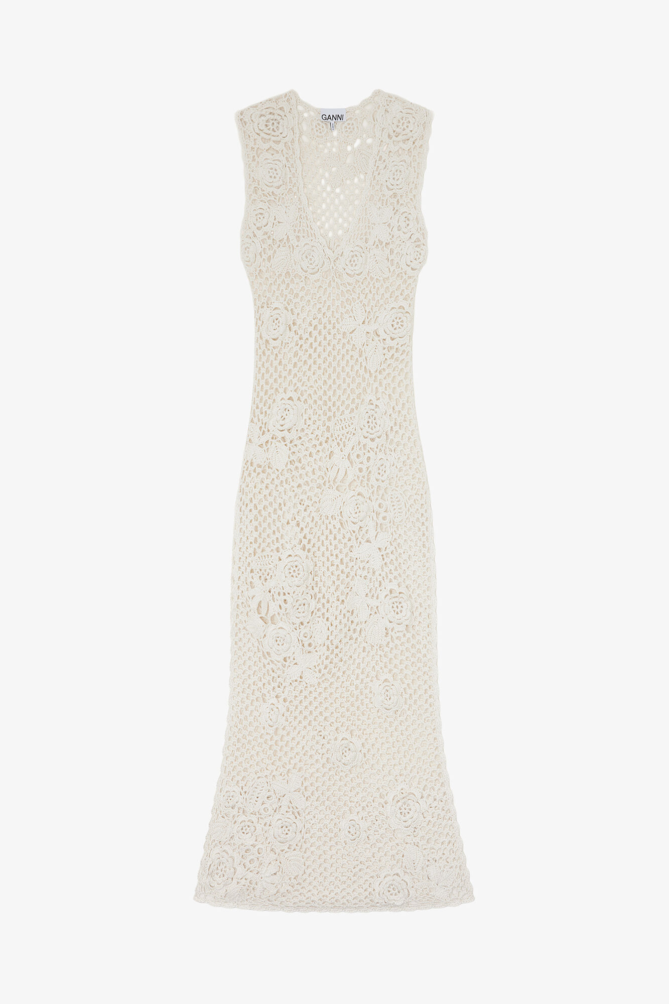 Long Dress in Cotton Crochet, Organic Cotton, in colour Egret - 1 - GANNI