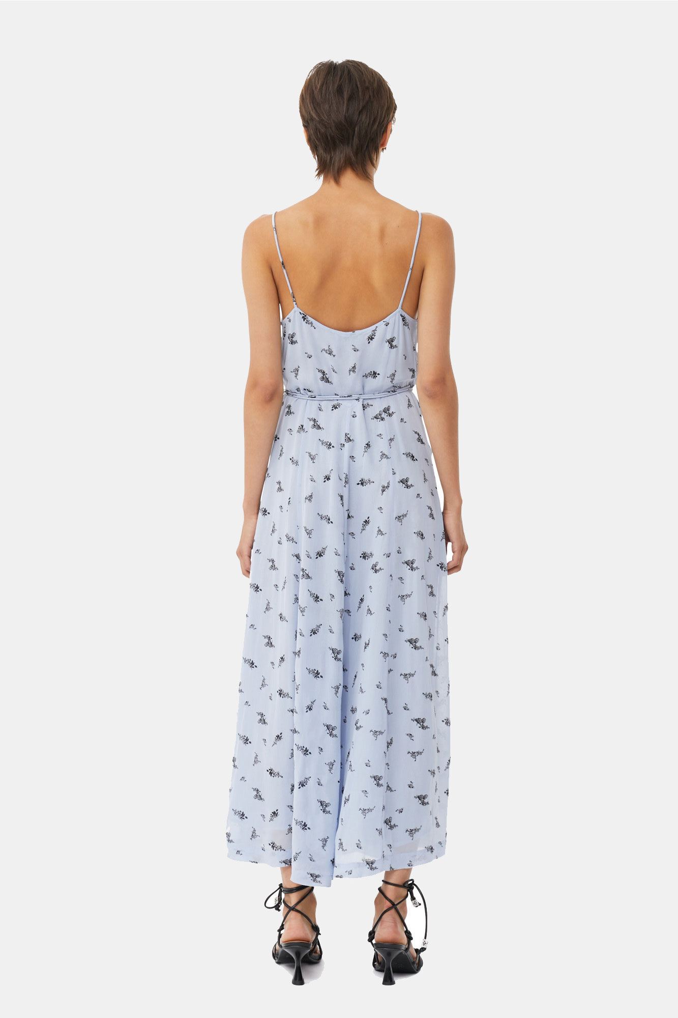 Printed Georgette Strap Wrap Dress, Viscose, in colour Brunnera Blue - 2 - GANNI