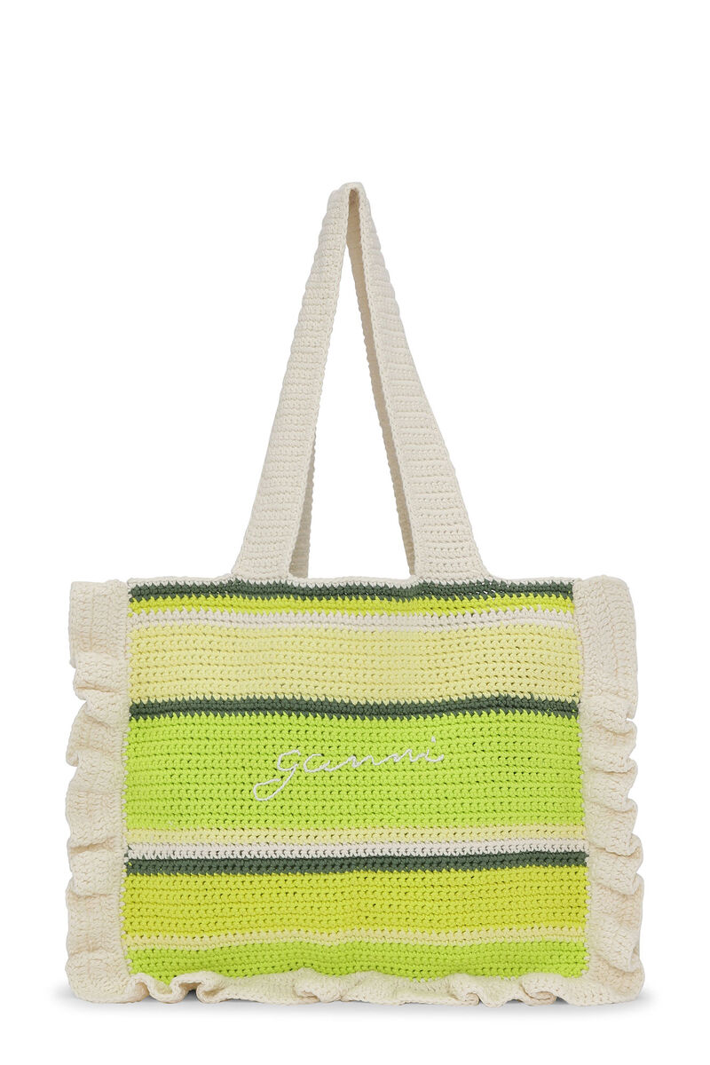 Cotton Crochet Frill Tote Bag , Cotton, in colour Tender Shoots - 1 - GANNI