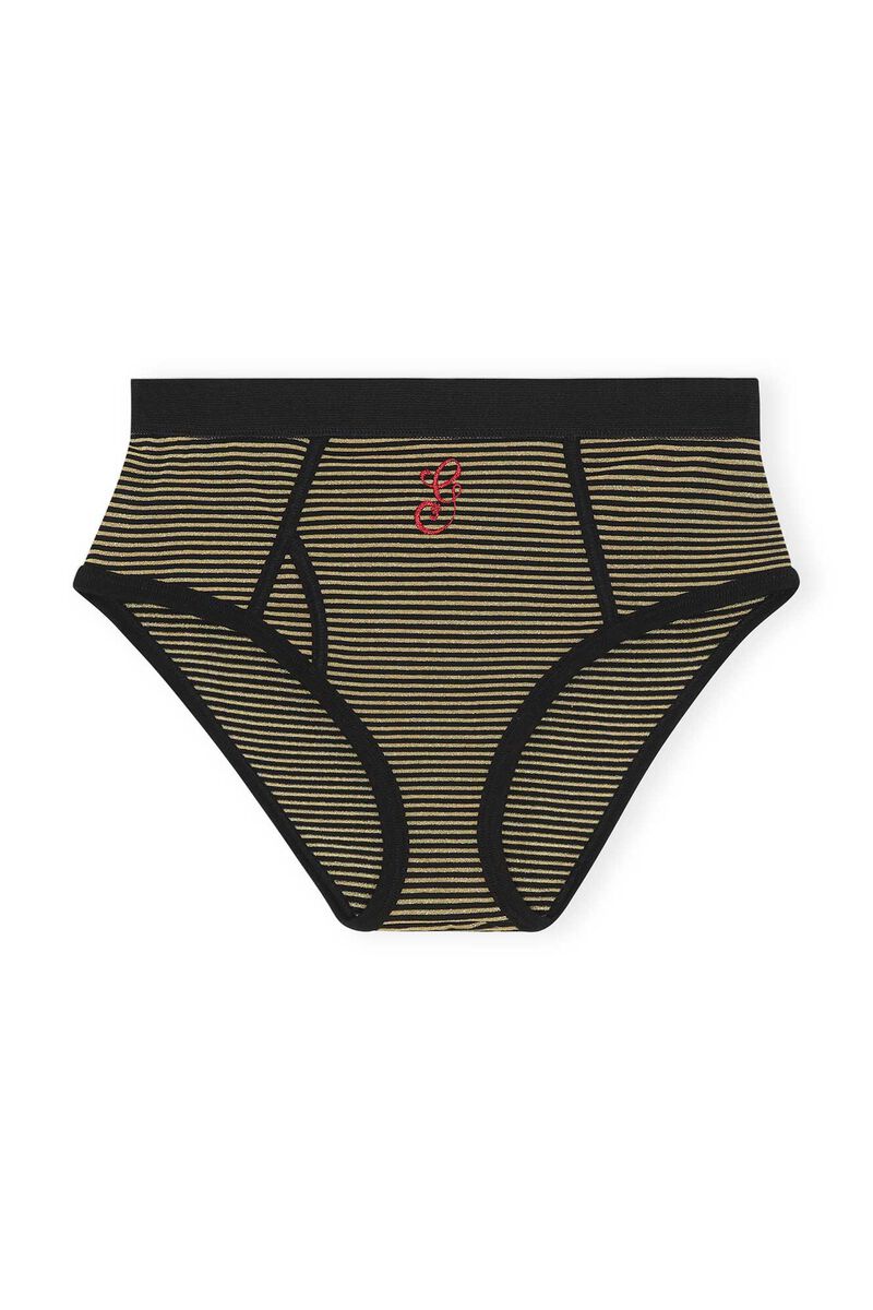 Cotton Underwear Briefs, Elastane, in colour Black Stripes - 1 - GANNI