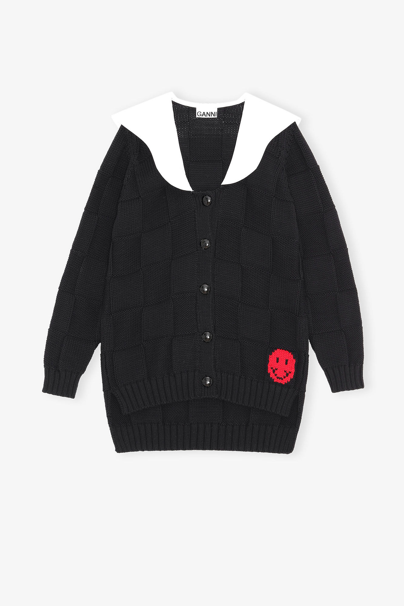 Cotton Rope Knit Cardigan, Cotton, in colour Black - 1 - GANNI