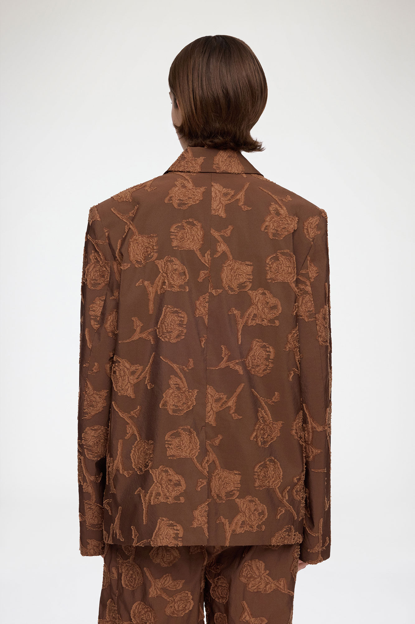 Blazer in Brown Fil Coupe, Recycled Cotton, in colour Cocoa Brown - 3 - GANNI