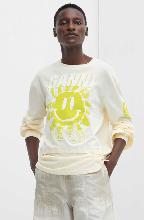 가니 티셔츠 Ganni Long-Sleeve Graphic Smiley T-Shirt,,Rutabaga