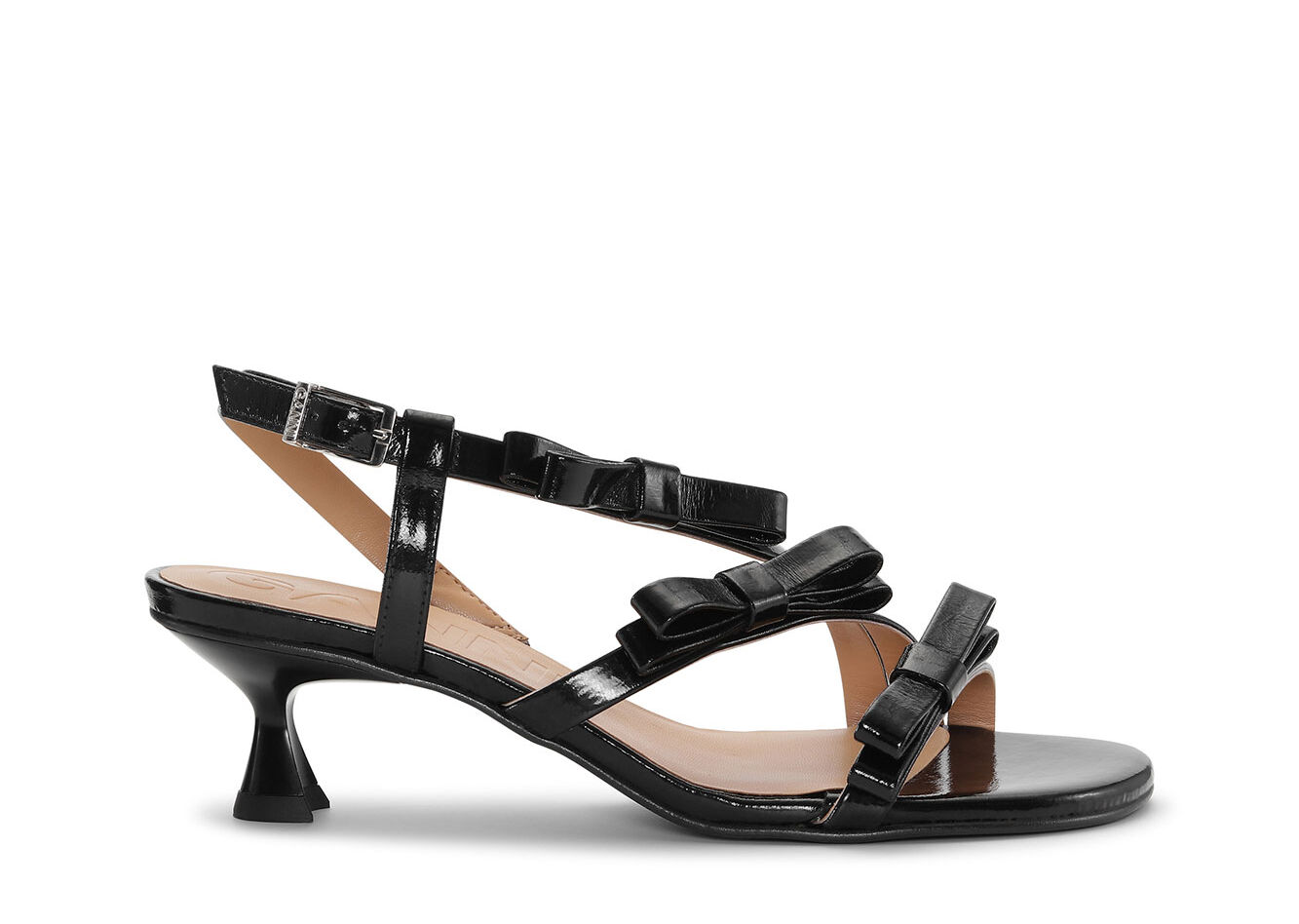 Black Multi Bow Mid Heel Sandals, Polyester, in colour Black - 1 - GANNI