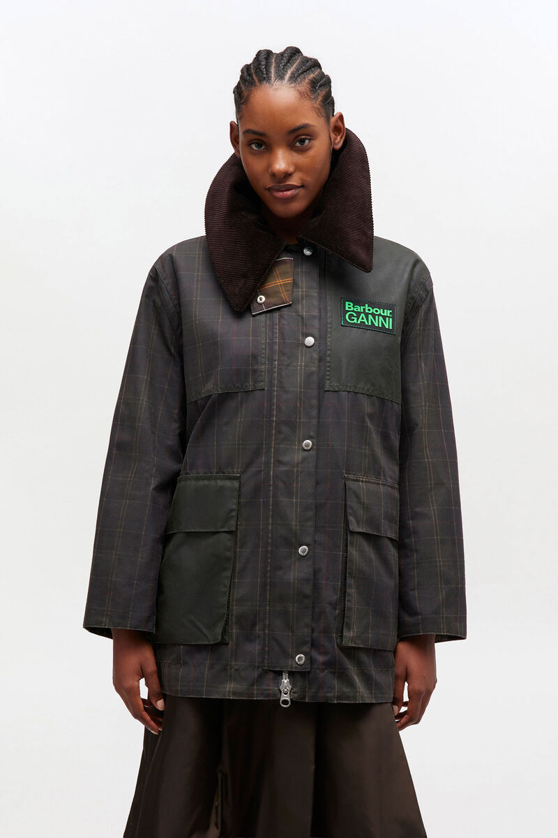 Waxed Jacket in Green, Cotton, in colour Dark Green - 4 - GANNI