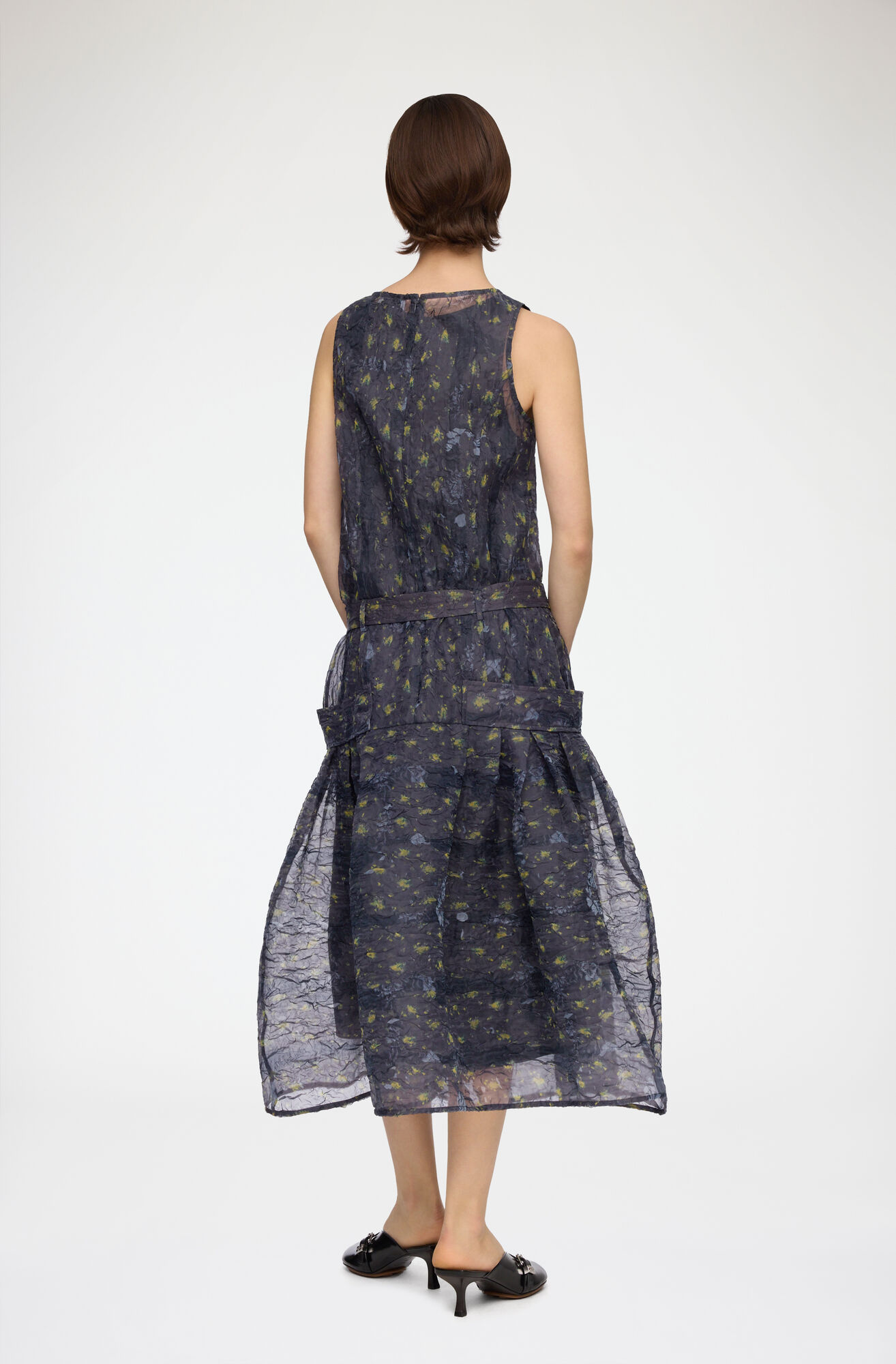 Dress in Shibori Organza, Recycled Polyester, in colour Black Sand - 2 - GANNI