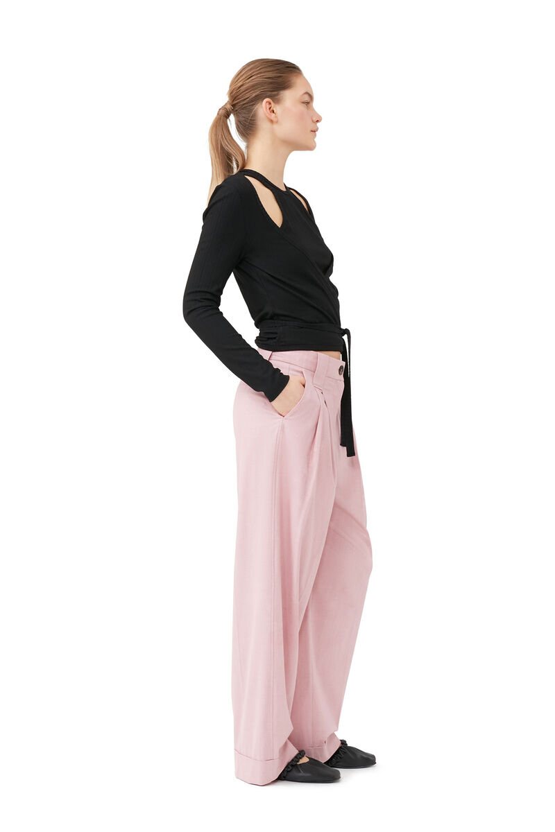 Drapey Melange Pleat Trousers, Elastane, in colour Pink Tulle - 3 - GANNI