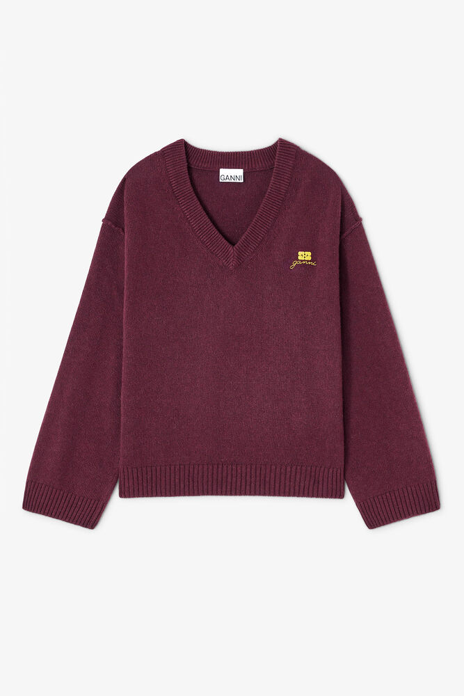 Burgundy Wool Mix V-neck Jumper, Burgundy