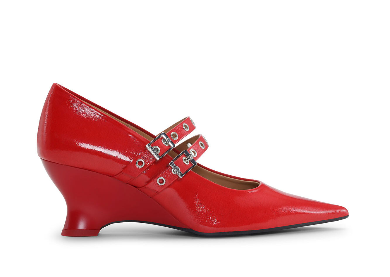 Red Eyelets Low Wedge Smutters, Polyester, in colour Racing Red - 1 - GANNI
