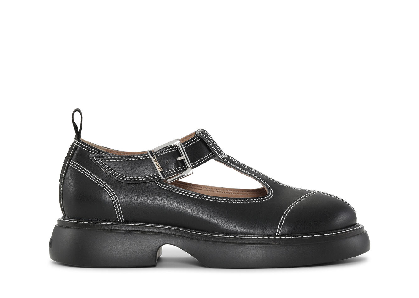 EVA Black/White Everyday Buckle Mary Jane Shoes, Cotton, in colour Black - 1 - GANNI
