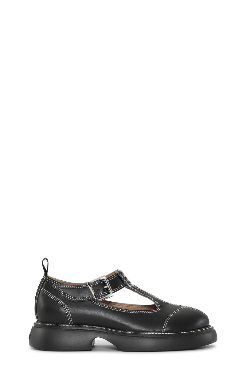 Black Everyday Buckle Mary Jane Shoes, Cotton, in colour Black - 1 - GANNI