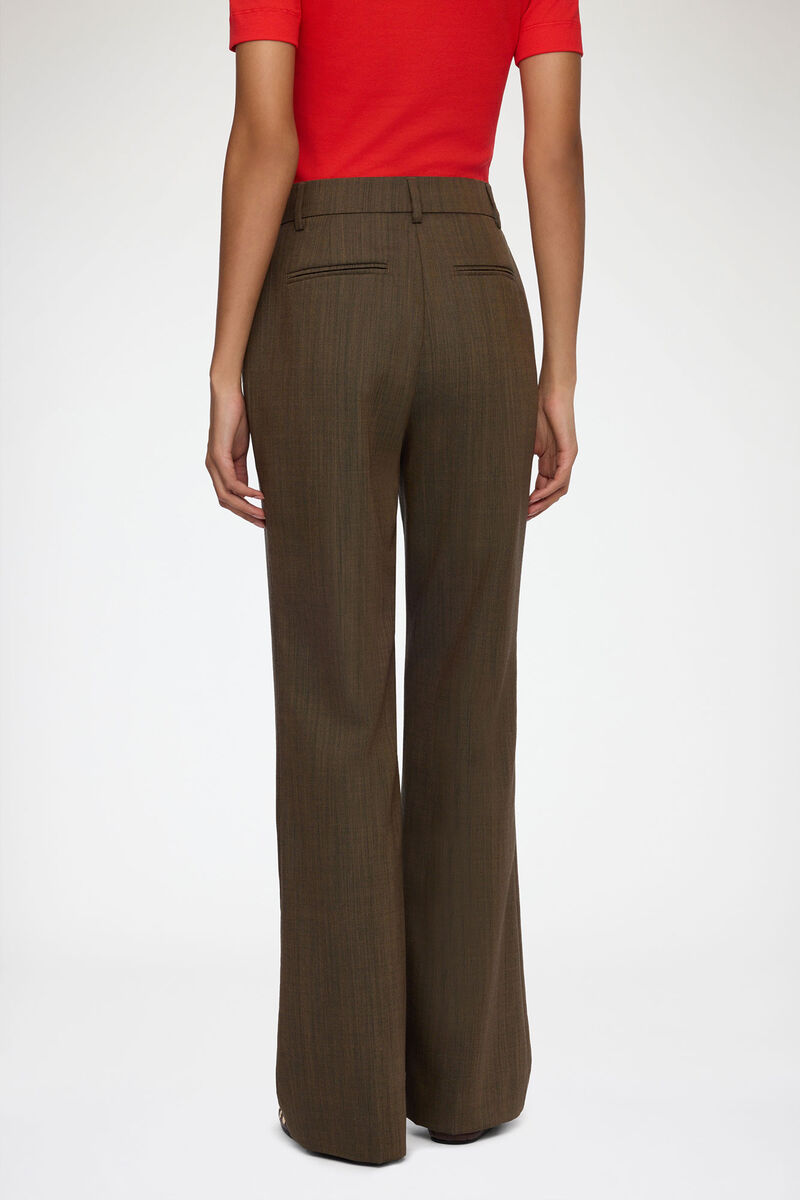 Trousers in Brown Wool Melange, Wool, in colour Canteen - 3 - GANNI
