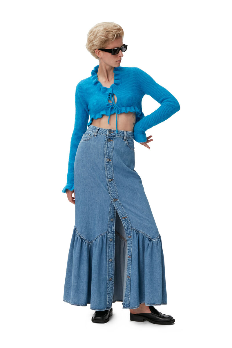 Denim Maxi Skirt, Organic Cotton, in colour Mid Blue Vintage - 3 - GANNI