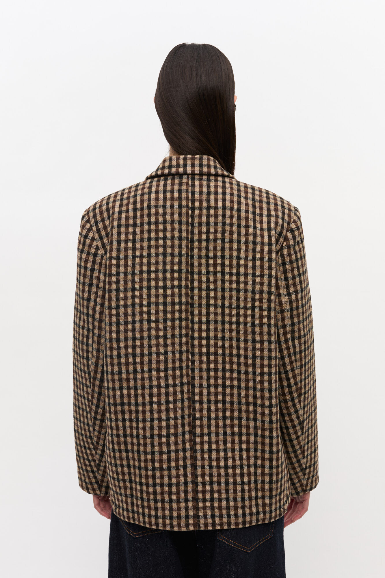 Check Wool Blazer, Recycled Polyester, in colour Chicory Coffee - 3 - GANNI