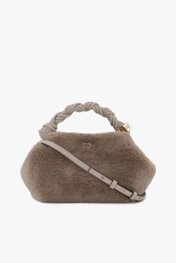 Petit sac Bou Bag gris clair en fausse fourrure, Oyster Gray